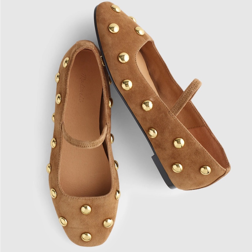 Madewell Greta Ballet Flats Tan with Gold Accents
